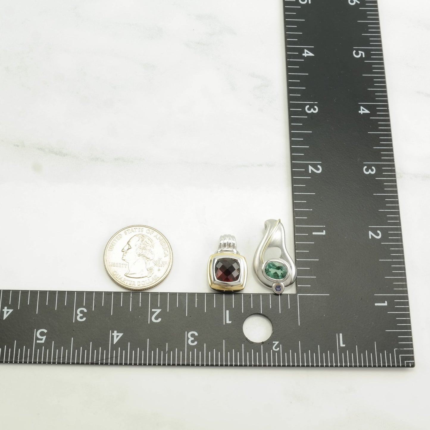 Choice Vintage Modernist Garnet, Gemstones Gold Accent Sterling Silver Pendant