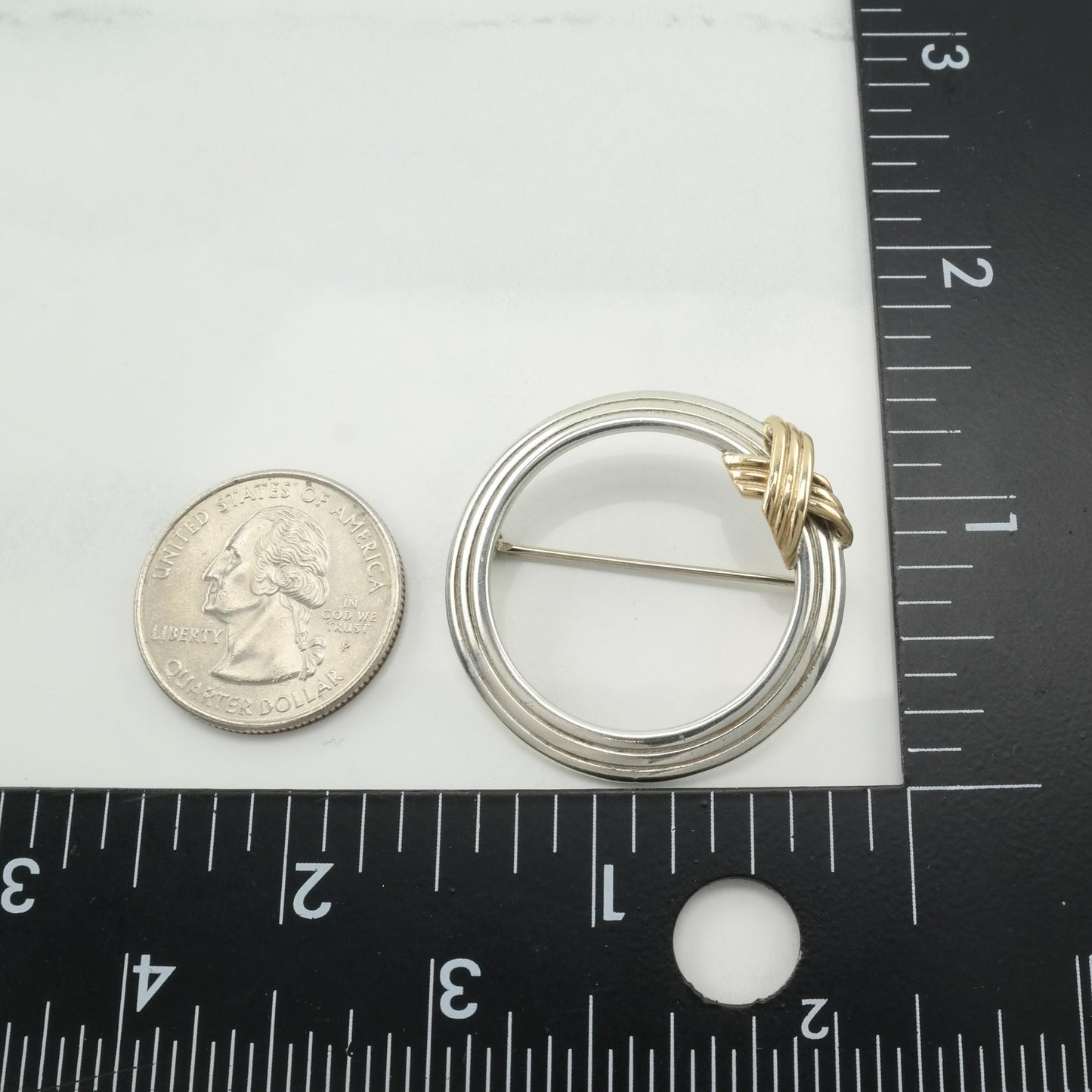 Doskow Circle Brooch 14k Gold Accent Sterling Silver B1955