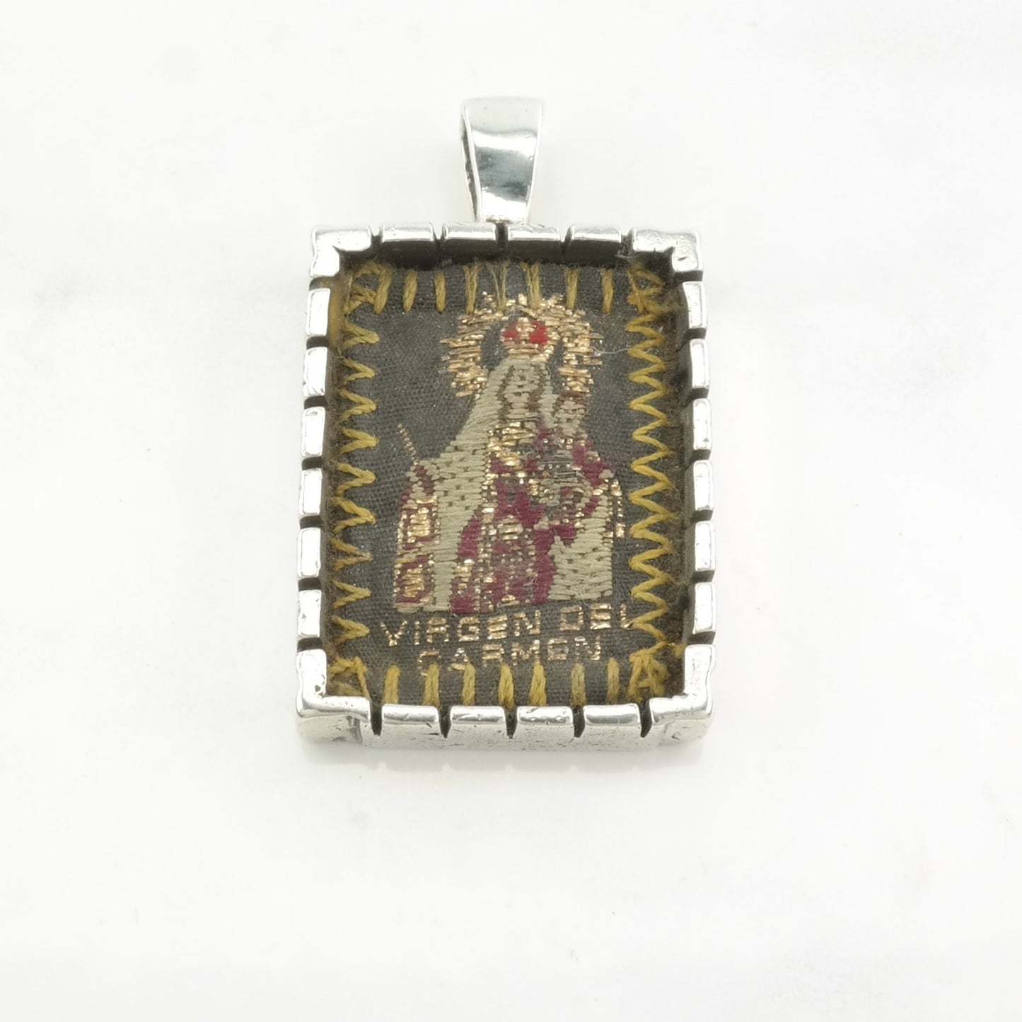Vintage Embroidery Scapular Sterling Silver Pendant
