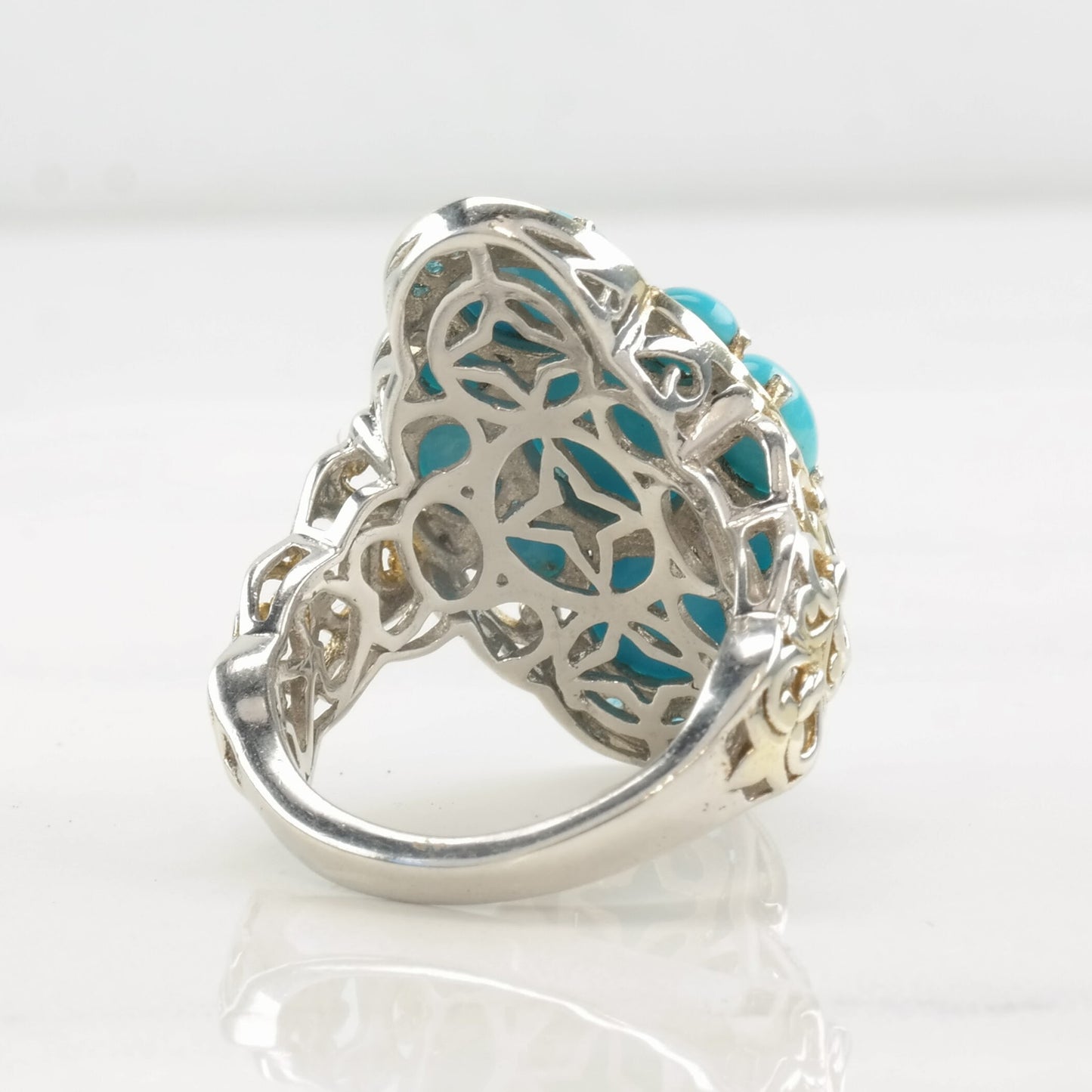 Vintage STS Ring Turquoise Apatite Two Tone Sterling Silver Size 7