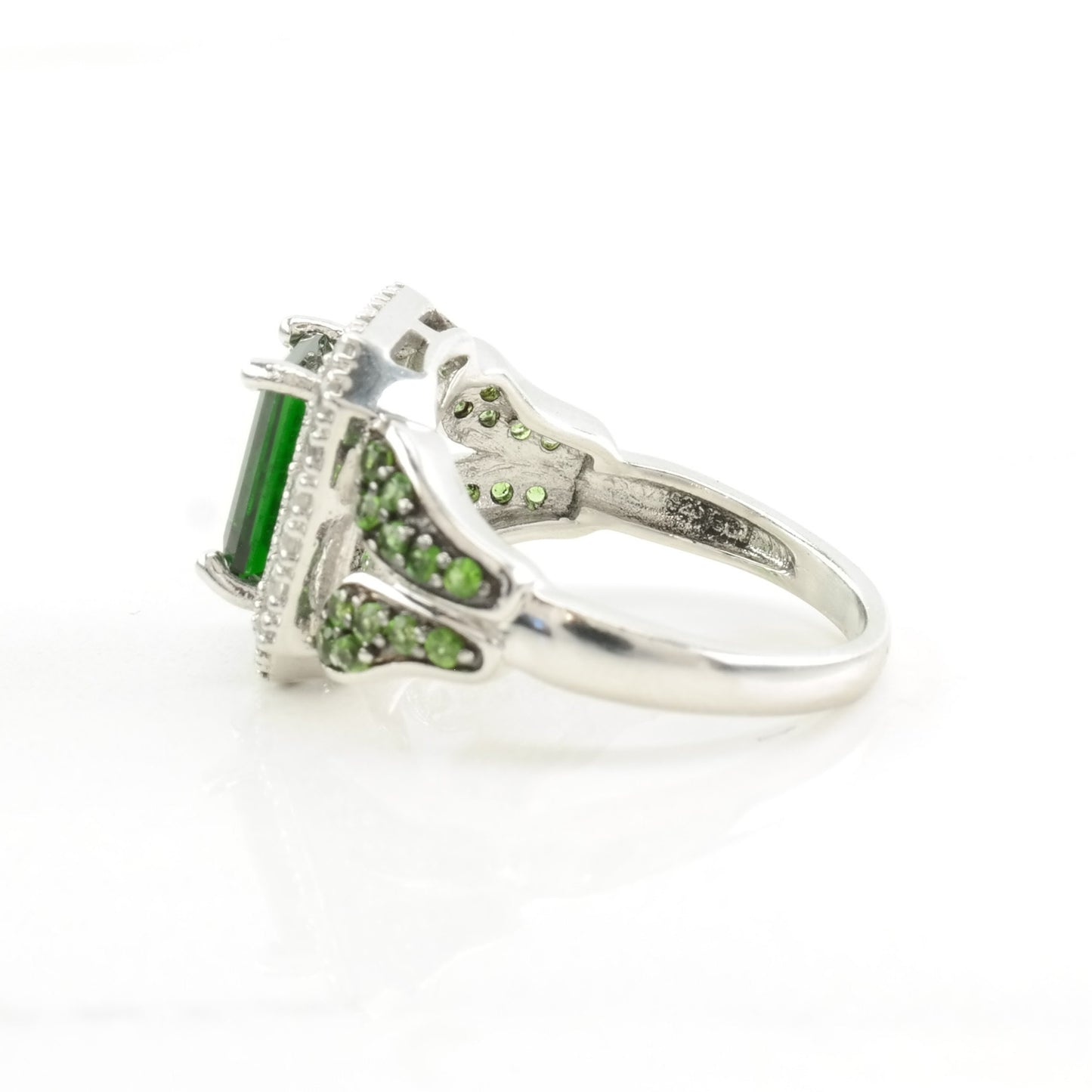 Vintage Sterling Silver Ring Chrome Diopside Leaf Green Size 5
