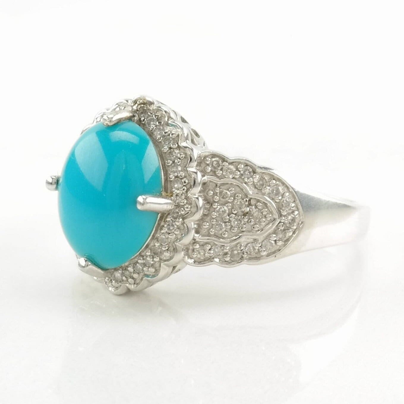 Vintage Sterling Silver Ring Turquoise Diamond Blue Size 7