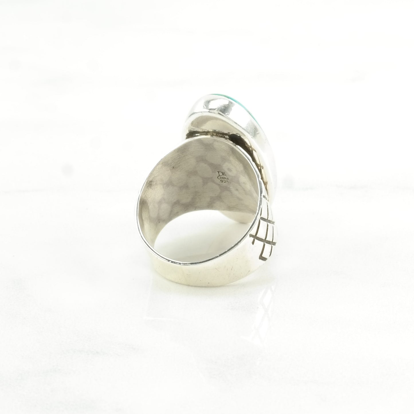 Vintage DTR Silver Ring Turquoise Stamped Band Sterling Blue Size 7 1/4