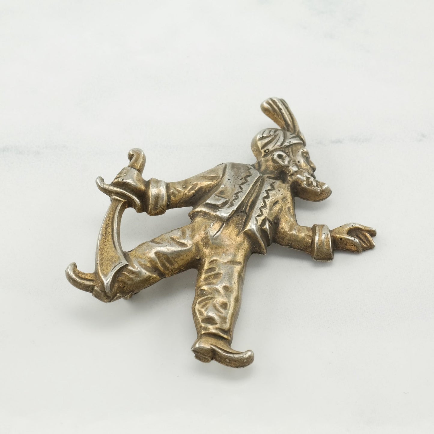 Gold Tone Pirate Sinbad Brooch Sterling Silver B1968