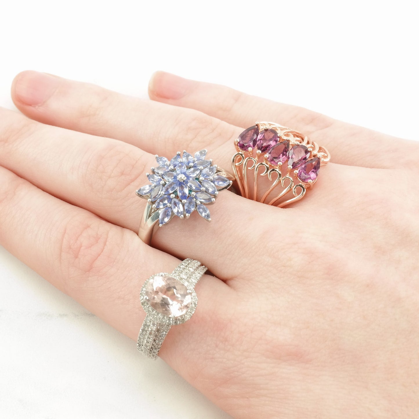 Vintage Sterling Silver Ring Garnet Rose Gold Pink Size 5 1/4