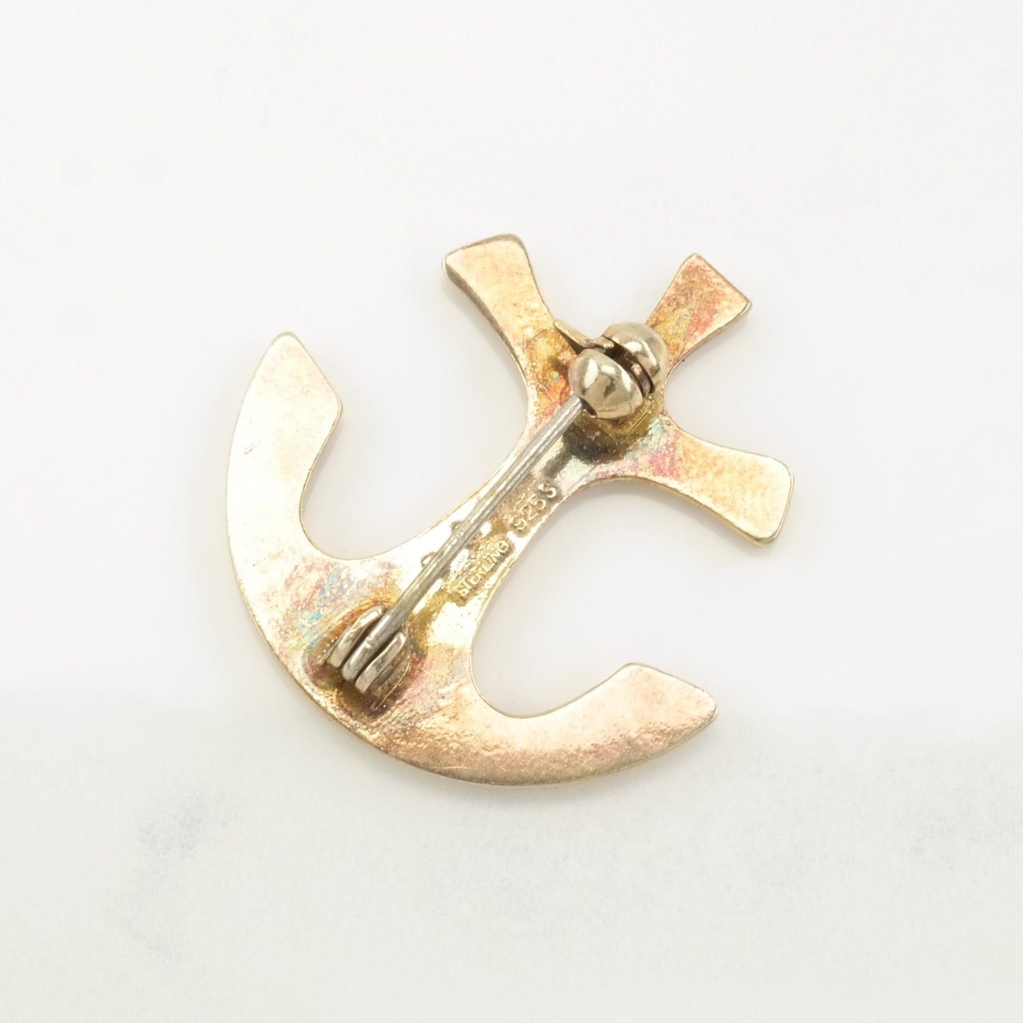 Anchor Brooch Enamel Gold Tone Sterling Silver