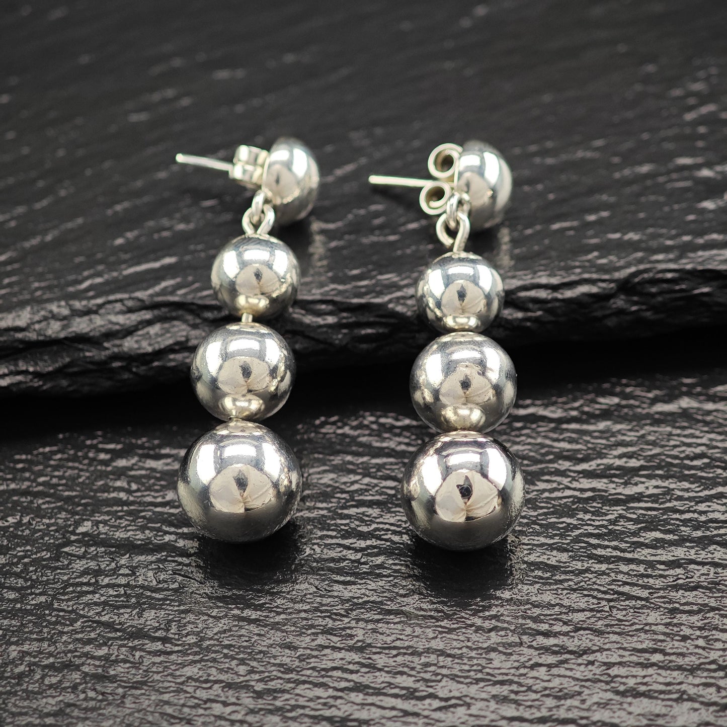 Taxco Graduated Beaded Stud/Dangle Earrings Sterling Silver