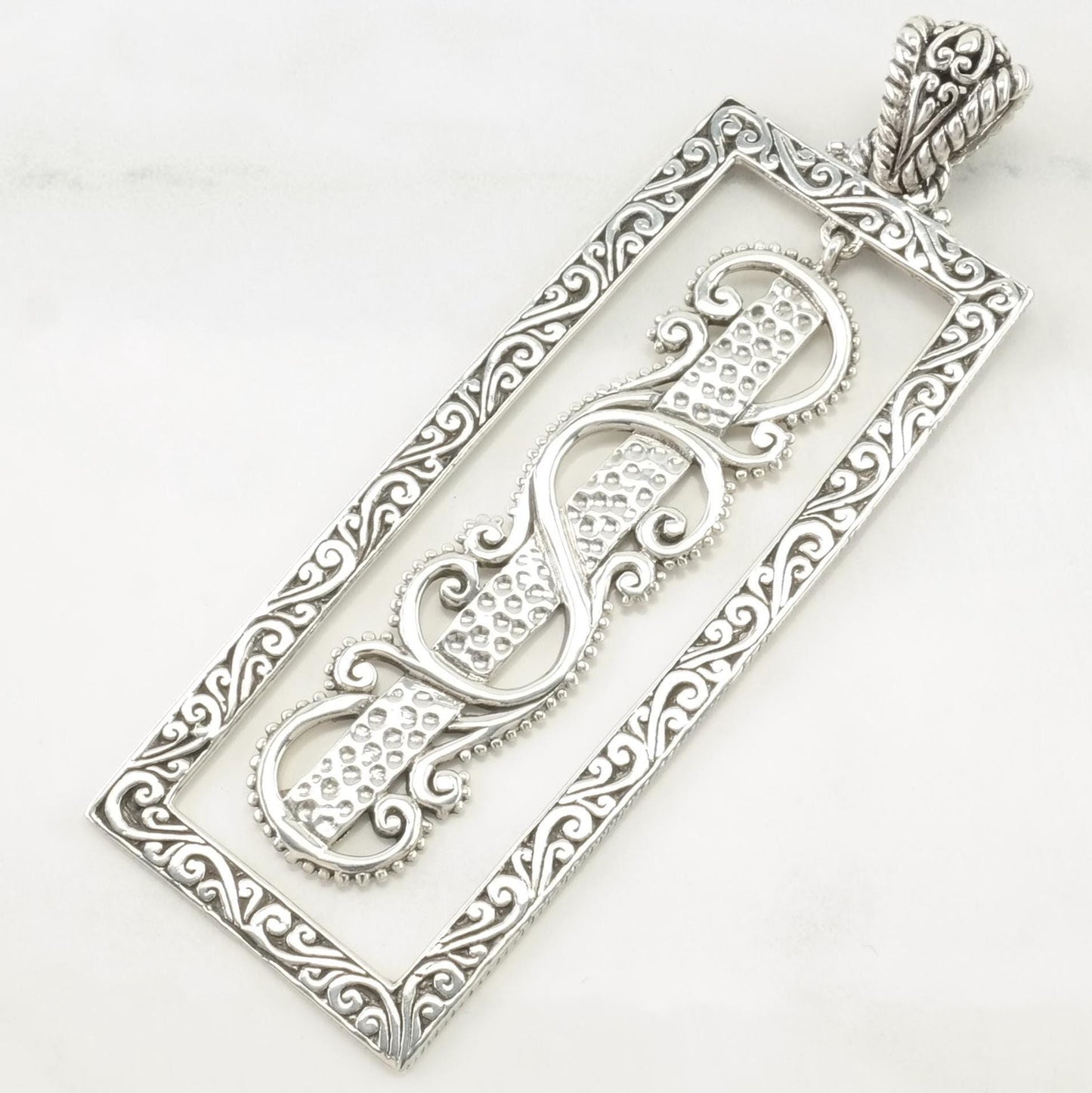 Vintage Sarda Scroll Hanging Middle Sterling Silver Pendant