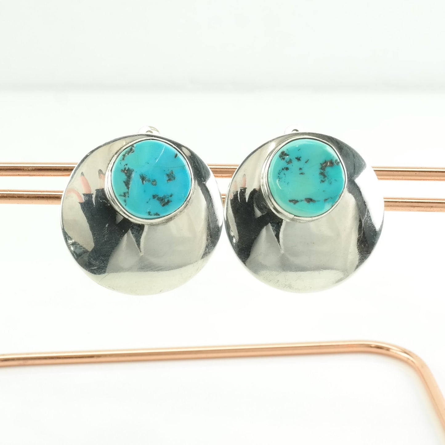 Choice of Vintage Sterling Silver Clip on Earrings, Native American Blue Turquoise Inlay