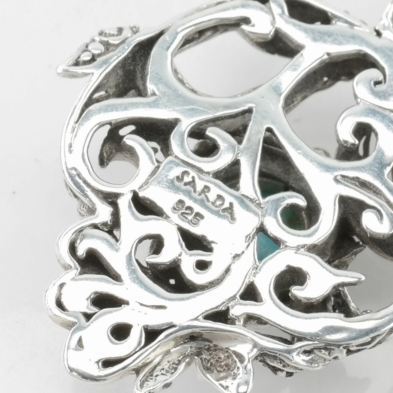 Sarda Turquoise, Chalcedony Doublet Scroll Sterling Silver Pendant P2563