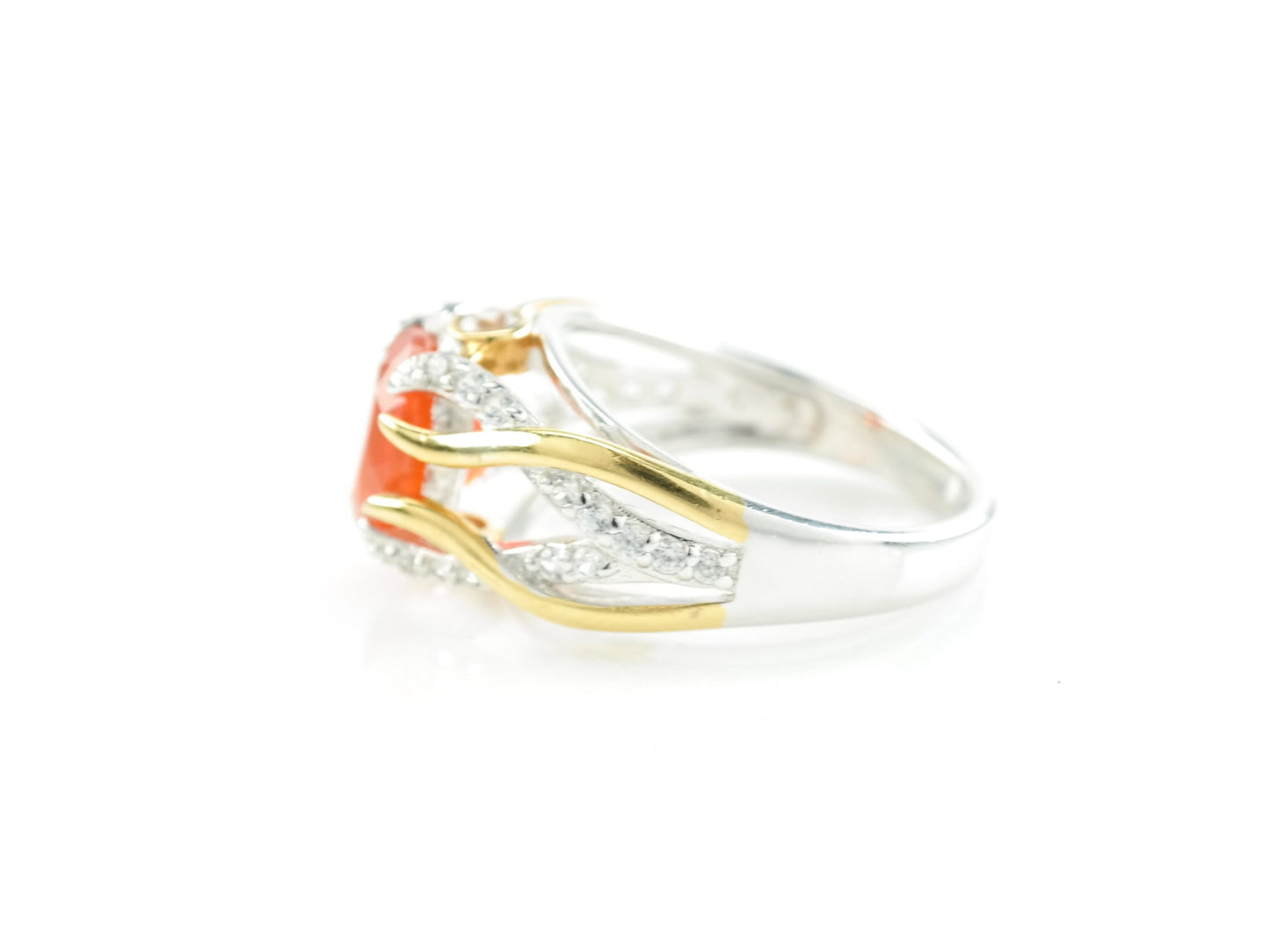 Vintage Sterling Silver Ring Fire Opal Gold Plated Orange Size 7