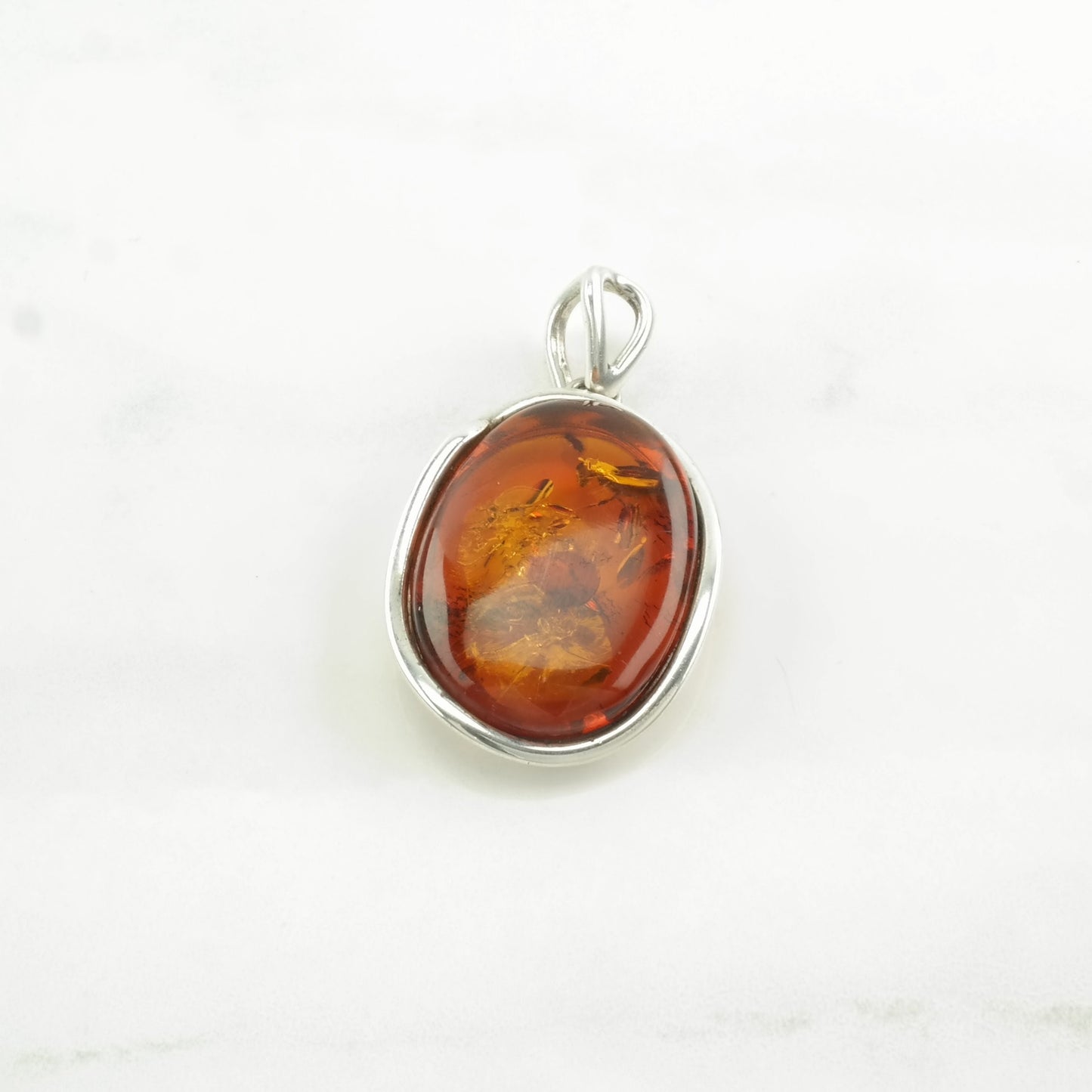 Vintage Amber Large Sterling Silver Pendant
