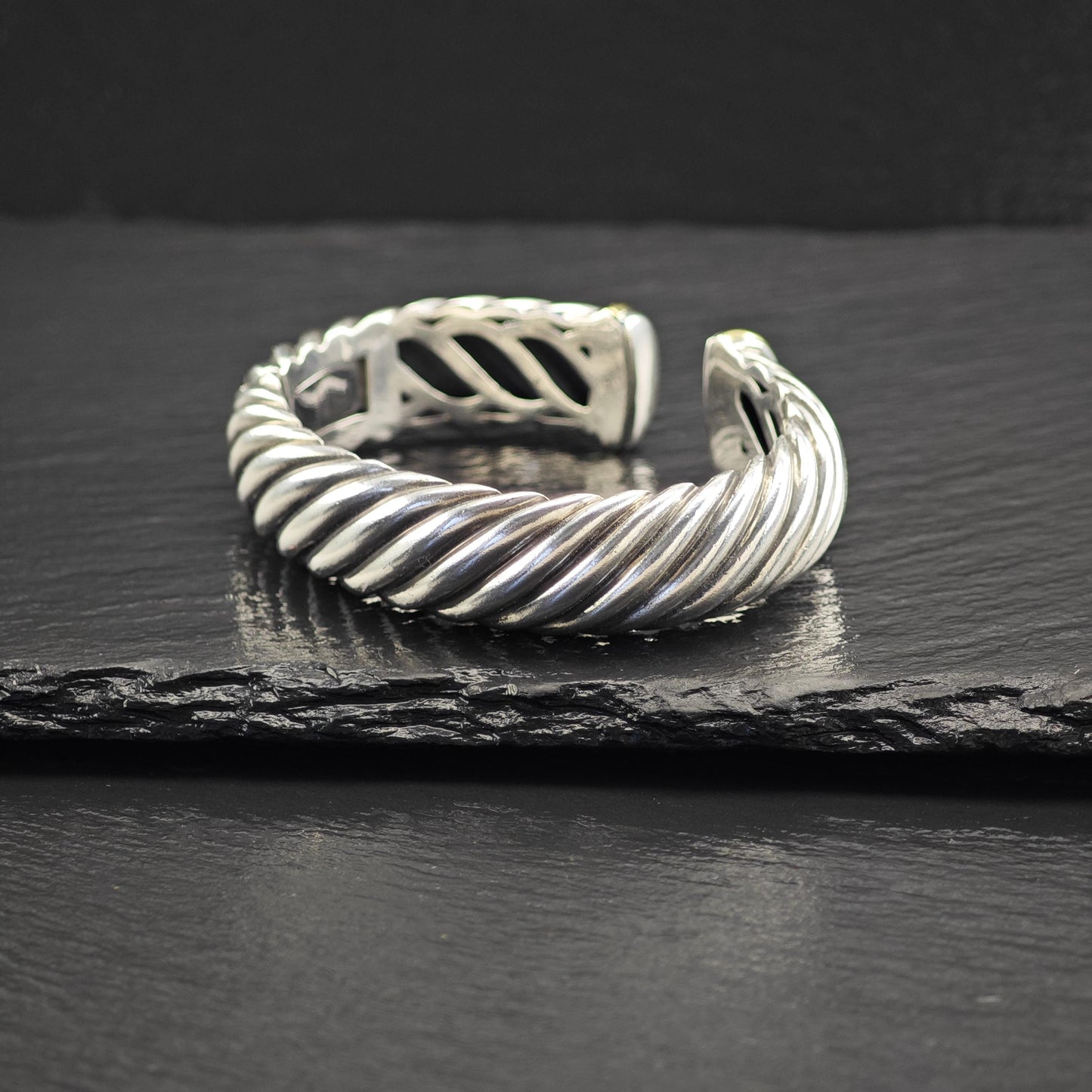 David Yurman Wide Cuff Bracelet 15mm 18k Gold Accent Sterling Silver