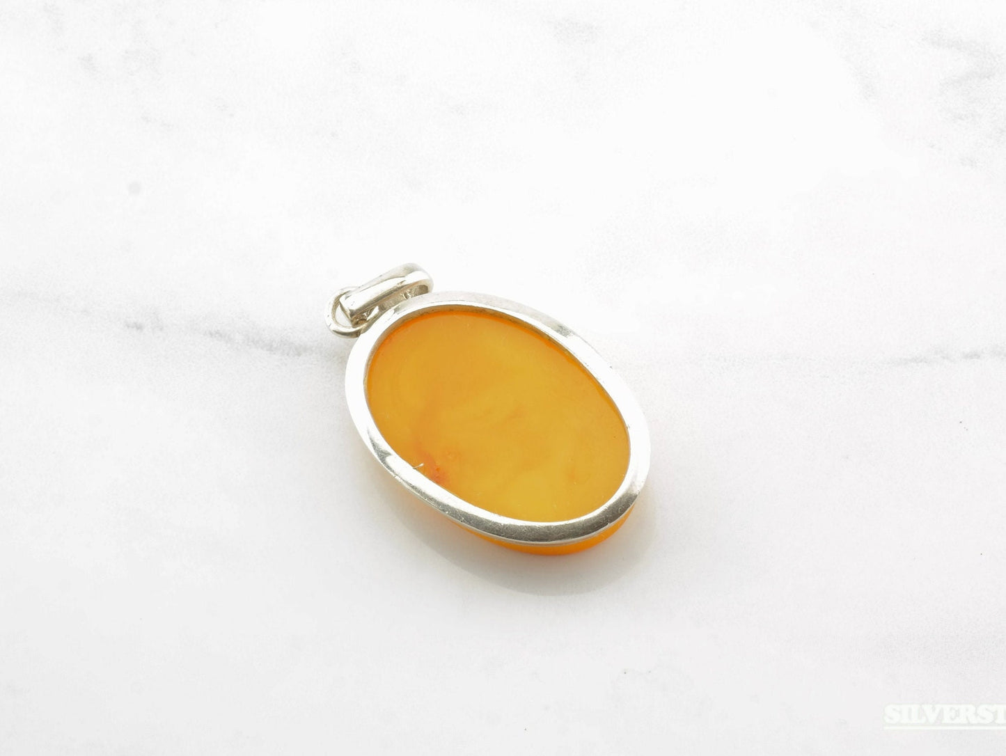 Vintage Amber Sterling Silver Pendant Orange