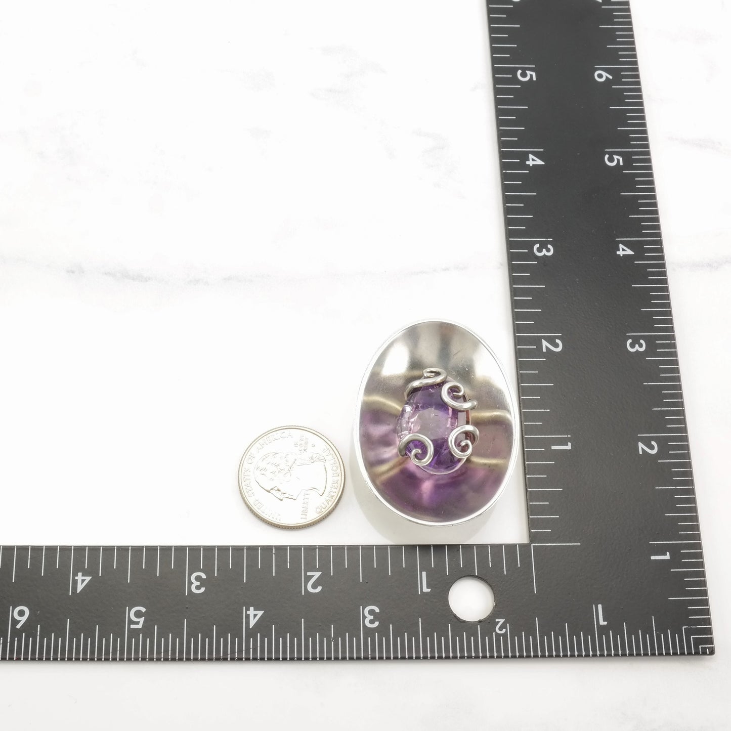 Vintage Taxco Sterling Silver and Amethyst Pendant, Mexican Modernist Jewelry, Statement Pendant