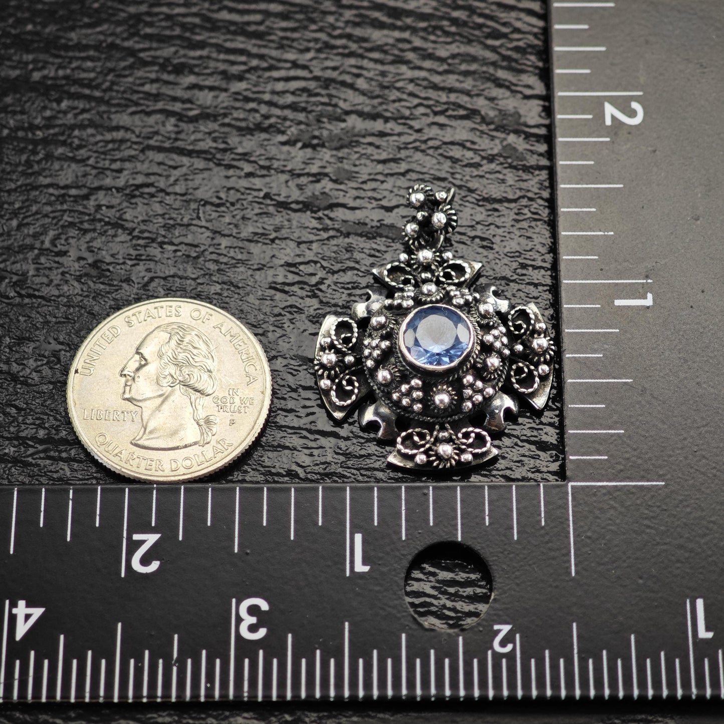 Topaz Jerusalem Cross Pendant Sterling Silver P3079
