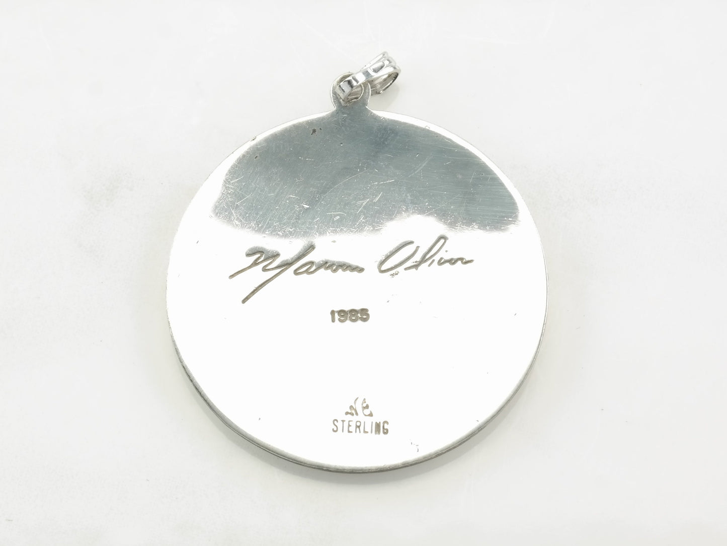 Vintage Marvin Oliver Enamel, Abstract, Indigenous Sterling Silver Pendant
