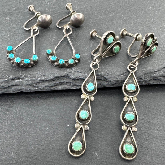 Choice of Zuni, Native American Screw Back Earrings Sterling Silver