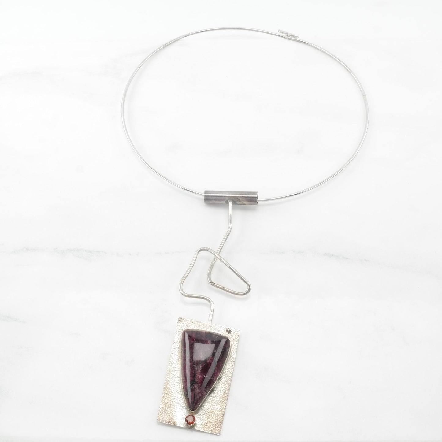 Vintage Studio Sugilite Abstract Pendant Choker Necklace Sterling Silver