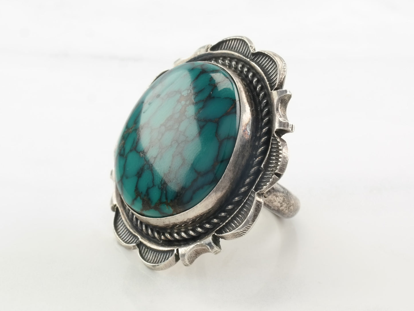 Vintage Native American Sterling Silver & Turquoise Ring | Size 8 | Spiderweb Turquoise | Southwestern Jewelry | Boho Chic | Statement Ring