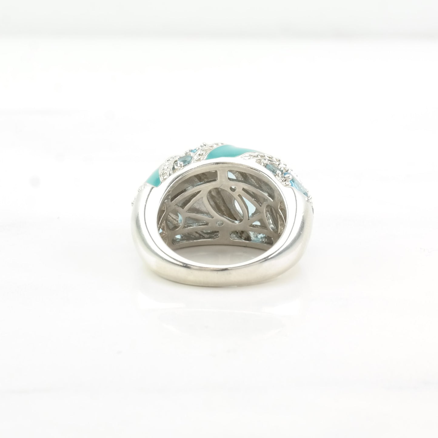 Vintage Sterling Silver Ring Topaz, Enamel Blue Size 5