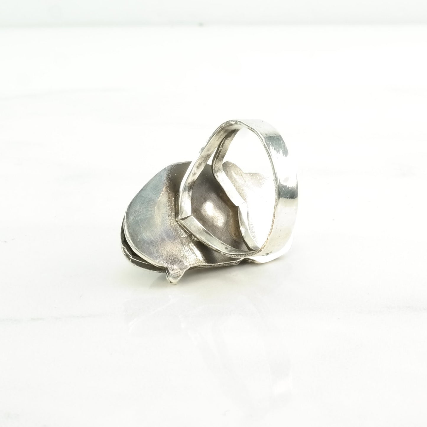 Vintage Southwest Silver Ring Turquoise Leaf Sterling Blue Size 7 1/2