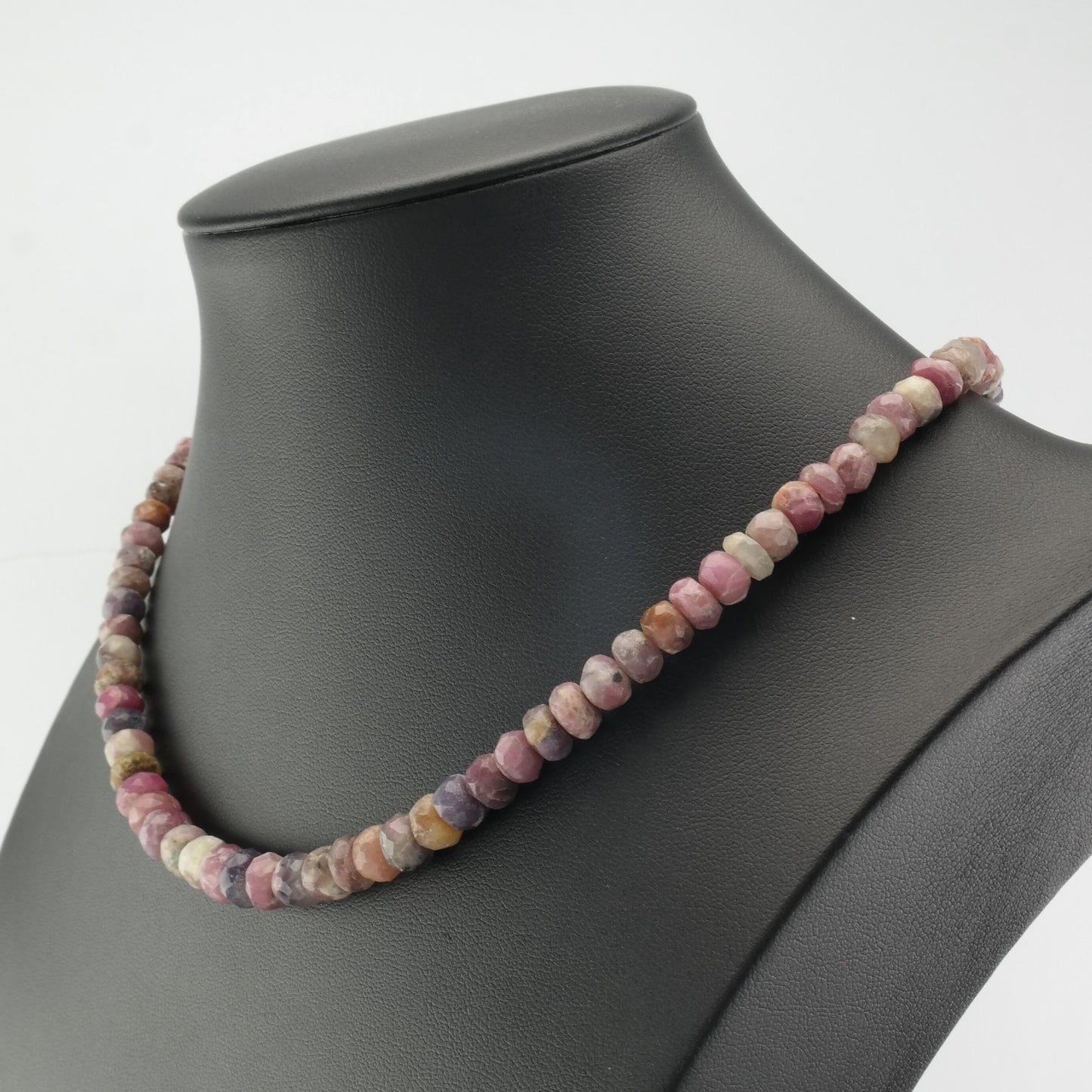 DTR Sterling Silver Opaque Corundum, Ruby Faceted Bead Necklace N1778