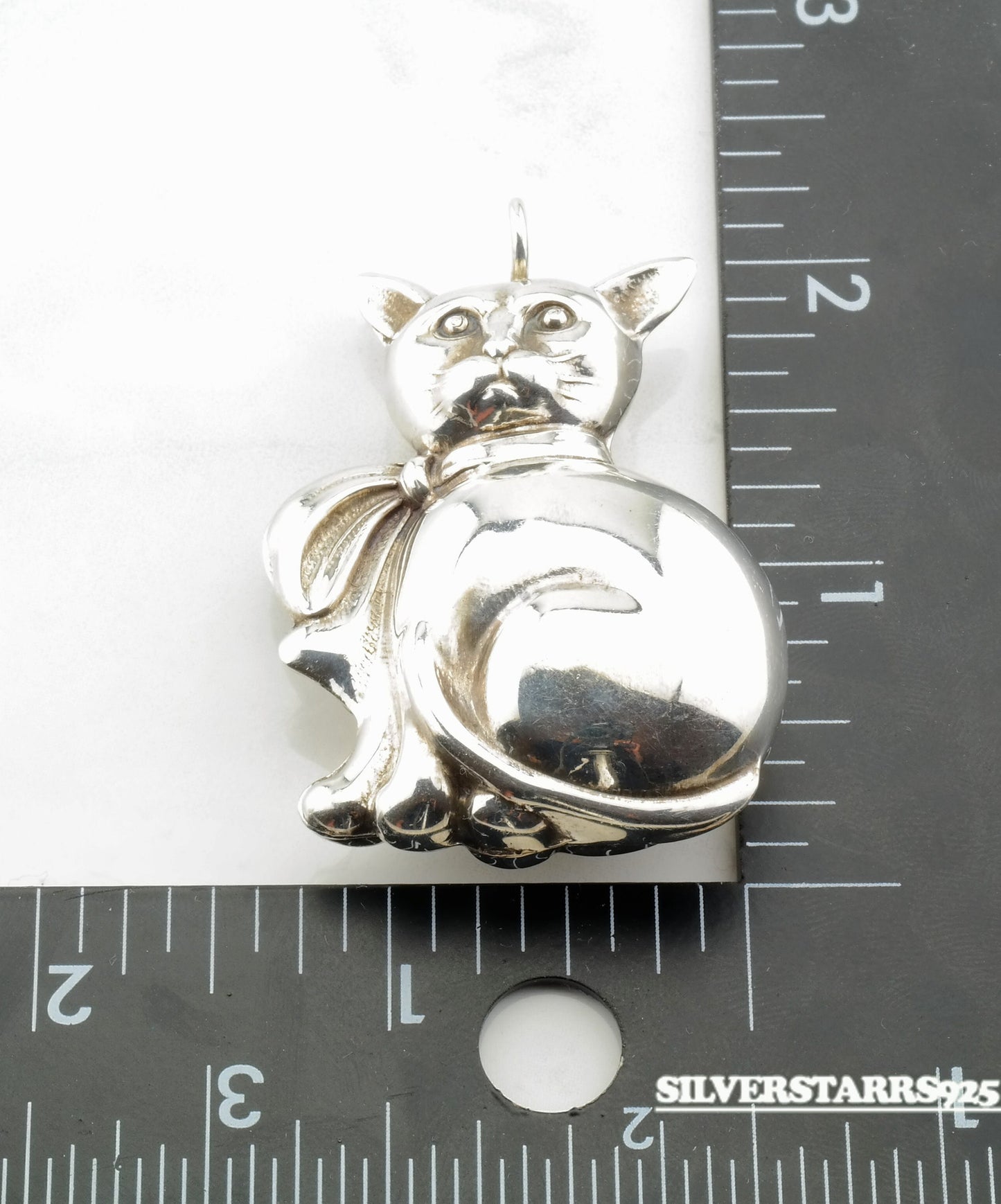 Vintage Cat Sterling Silver Pendant Silver