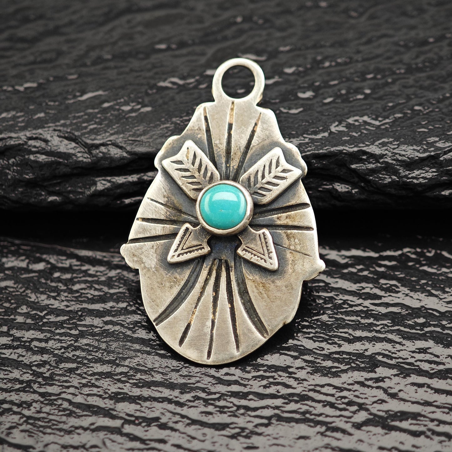Vintage Native American Turquoise Pendant Sterling Silver