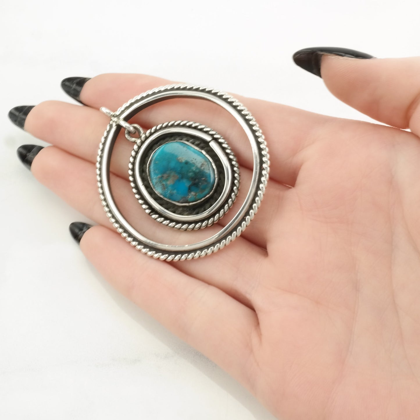 Vintage Native American Turquoise Dangling Sterling Silver Pendant