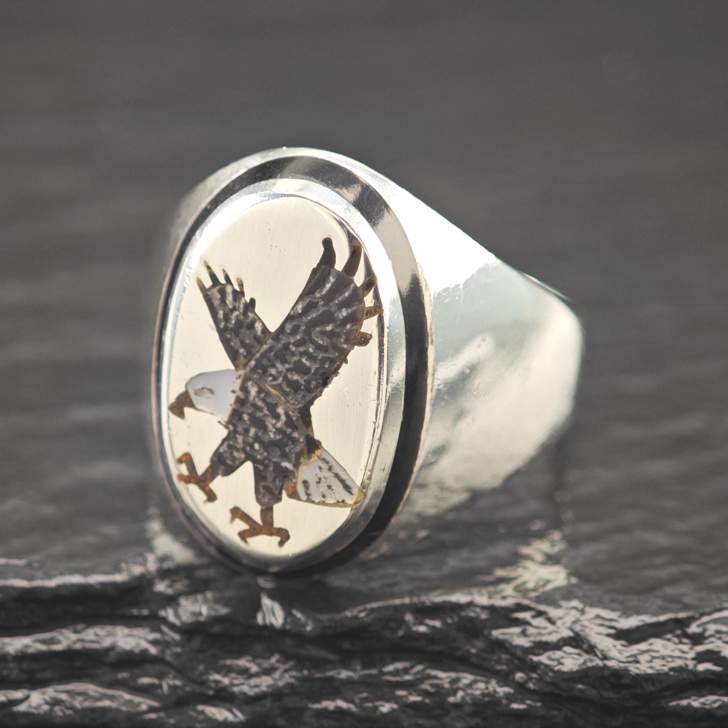 Navajo, Eagle Inlay Ring Sterling Silver