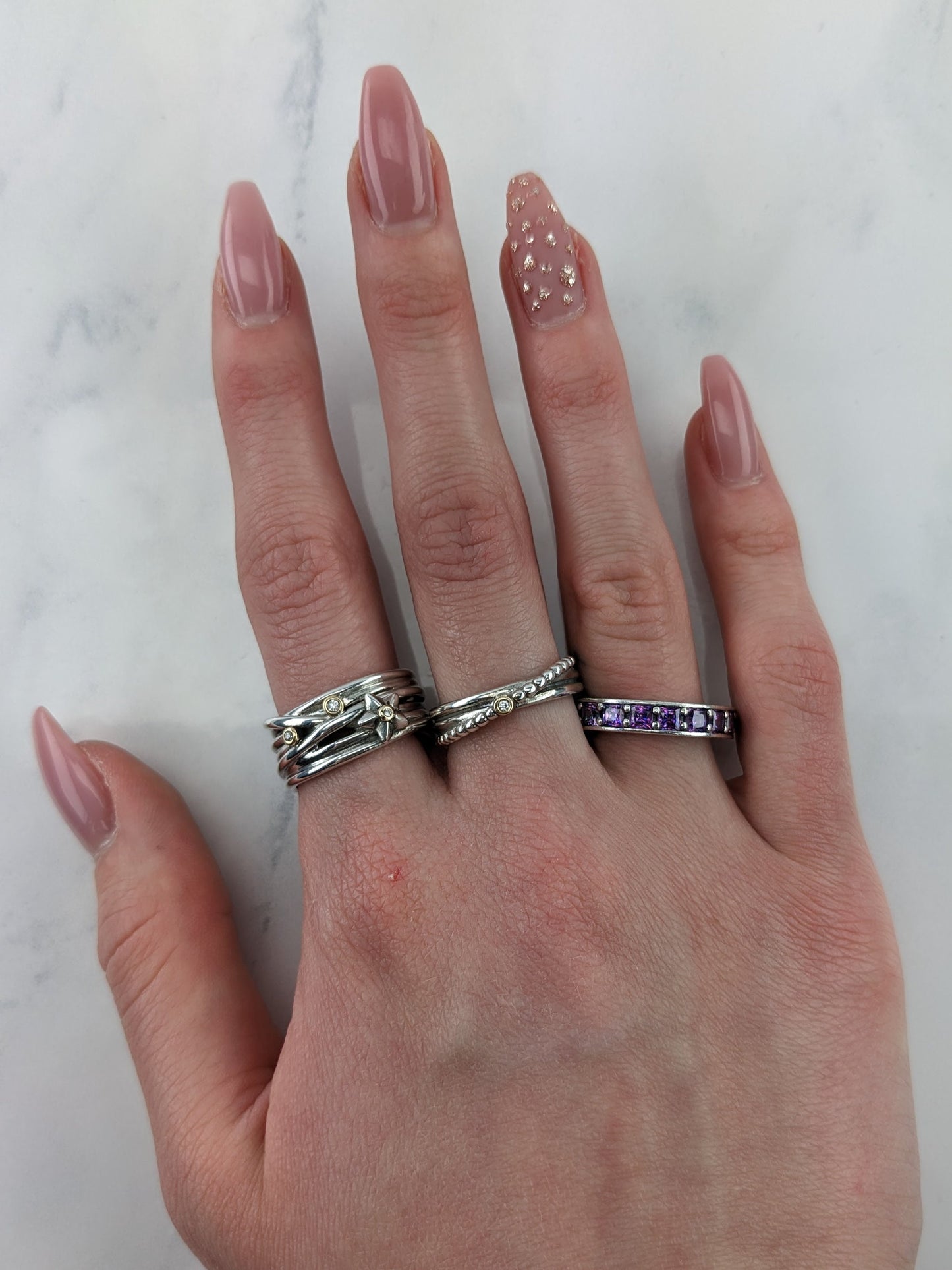Vintage Pandora Sterling Silver Ring Purple CZ Size 6 3/4