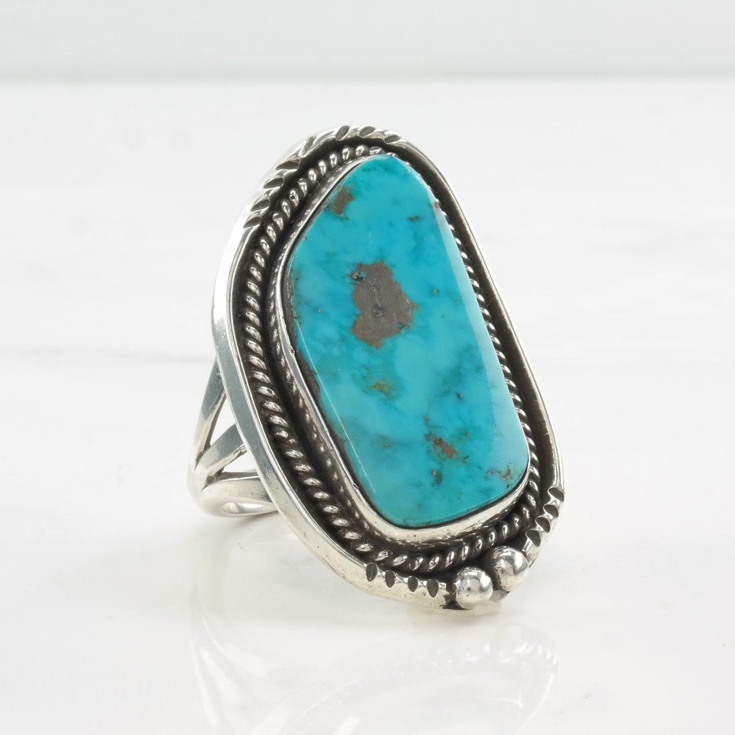 Vintage Navajo Turquoise Ring, Size 10 3/4, Sterling Silver, Natural Blue Turquoise, Southwestern Jewelry, Circa 1970s