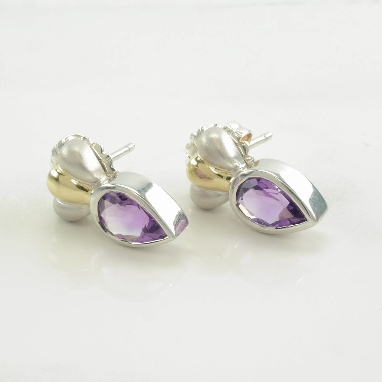 Sterling Silver Purple Amethyst 14K Gold Accent Earrings Stud