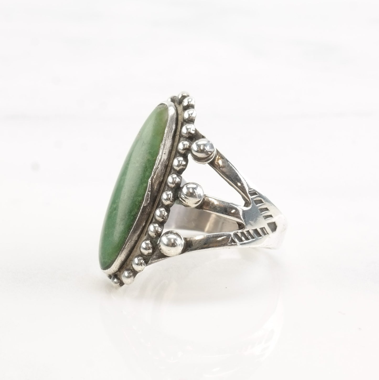 Vintage Fred Harvey Era Silver Ring Cerrillos Turquoise Oval Sterling Size 8 1/4