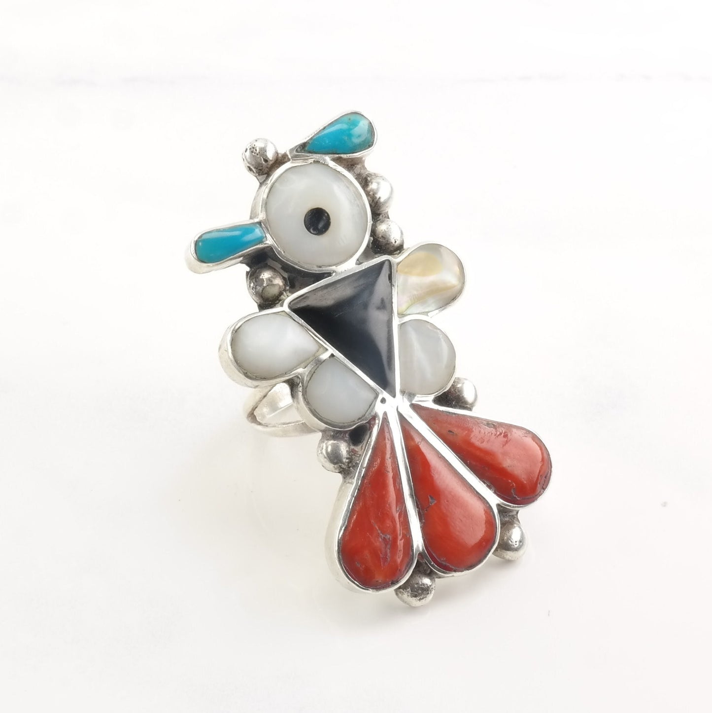 Vintage Sterling Silver Thunderbird Ring with Multi-Stone Inlay