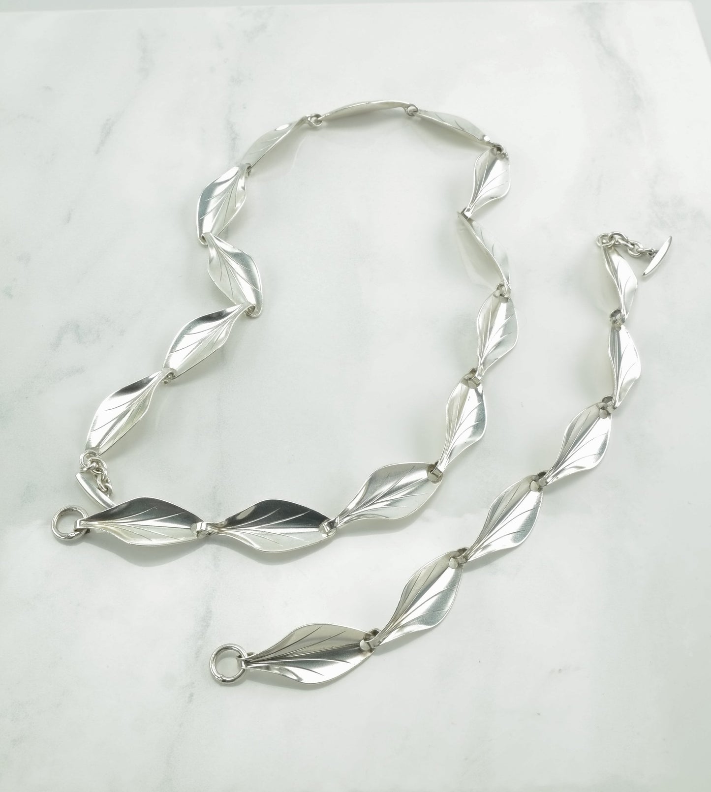 Danish Sterling Silver Bracelet Necklace Set Bracelet Abstract Leaf