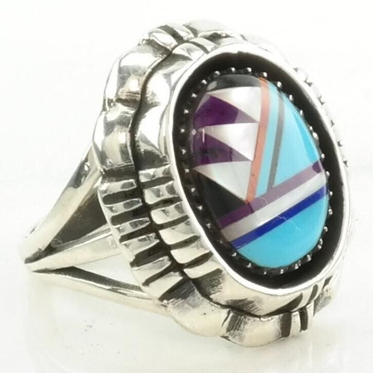 Southwest Sterling Silver Inlay Ring Size 6 1/2
