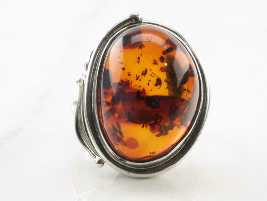Vintage Sterling Silver Ring Amber Orange Size 8 1/2