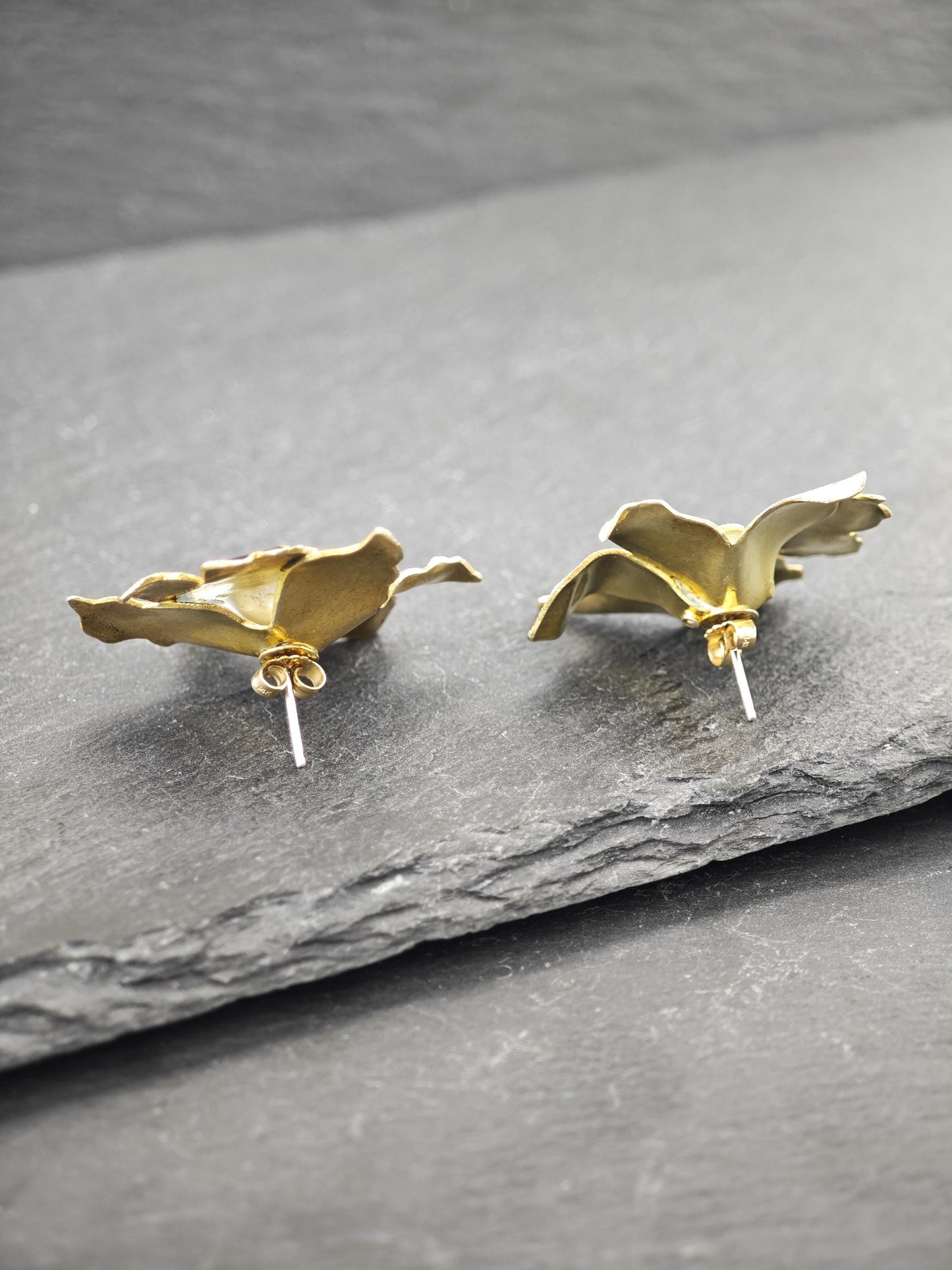 Vintage Enamel, Floral Stud Earrings Sterling Silver