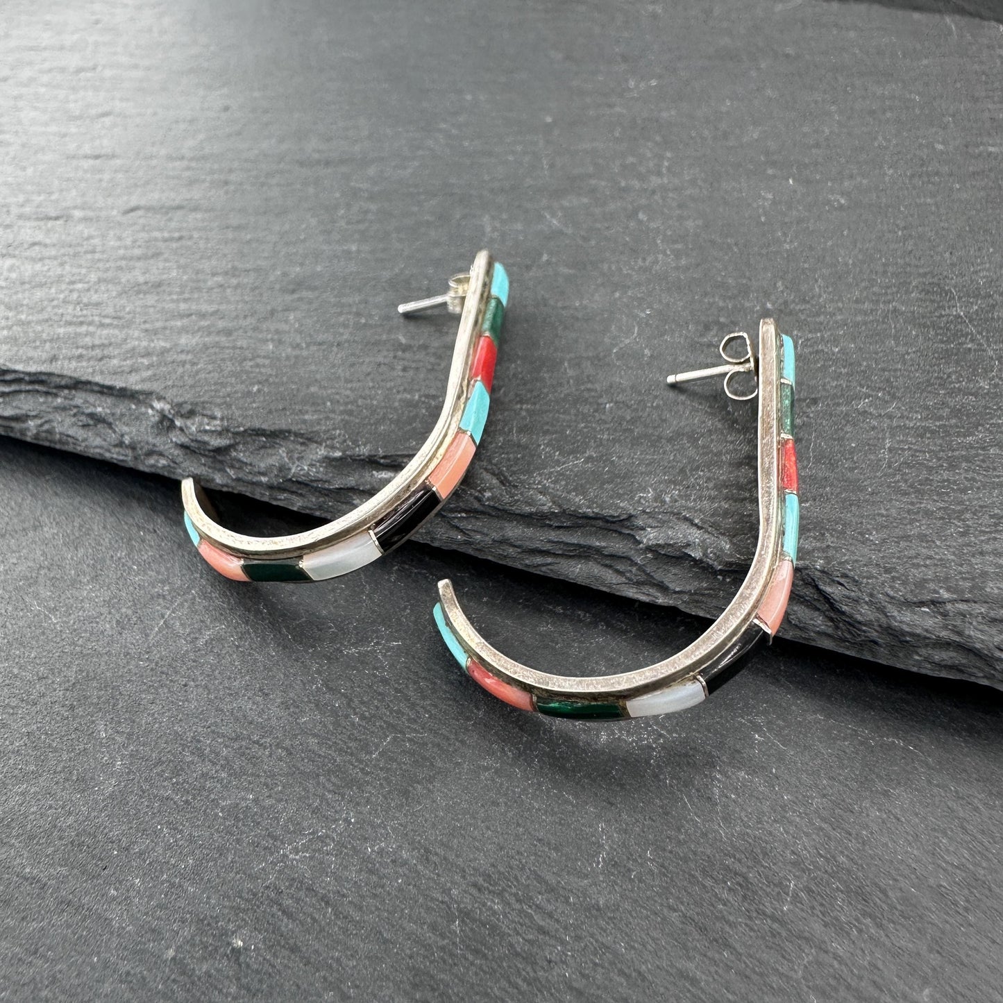 Native American, Hook Stud Earrings Sterling Silver