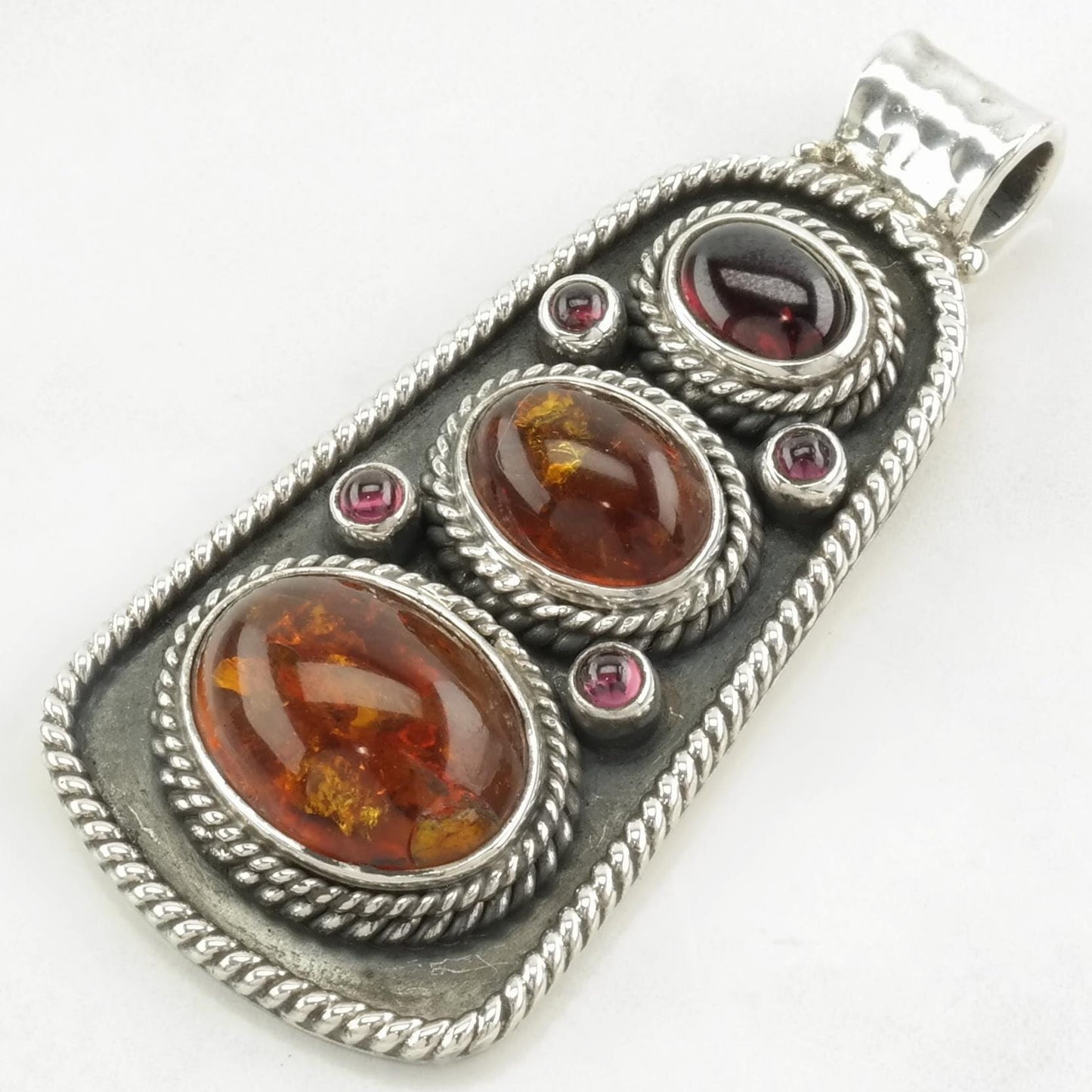 Vintage Amber Garnet Sterling Silver Pendant