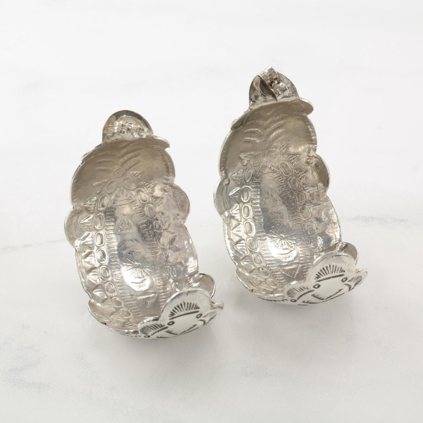 Vintage Stamped Sterling Silver Pierced C-Hoop Earrings