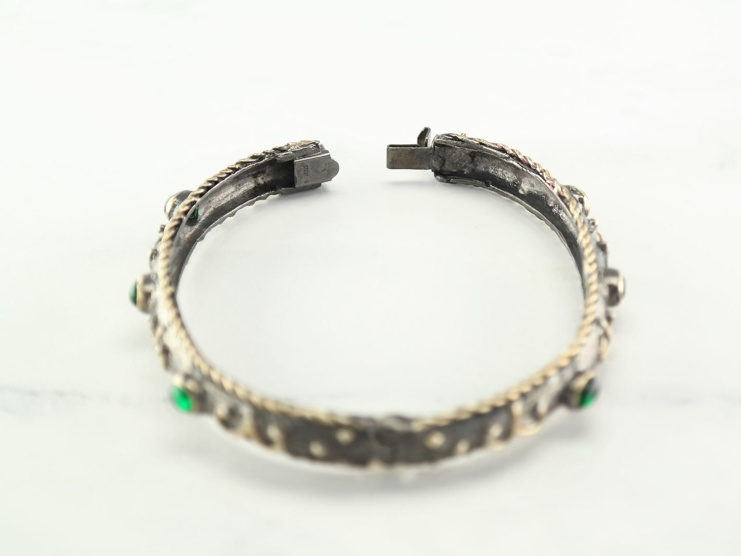 By Sevan Vintage Aries Emerald Sterling Silver Bangle