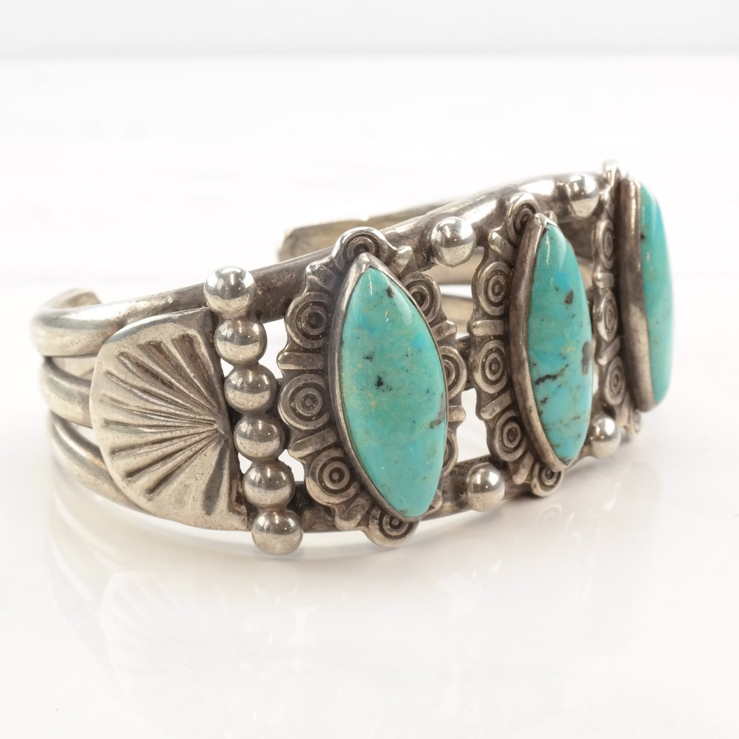 Vintage Sterling Silver & Turquoise Cuff Bracelet | Native American Jewelry | 1970s Boho Chic