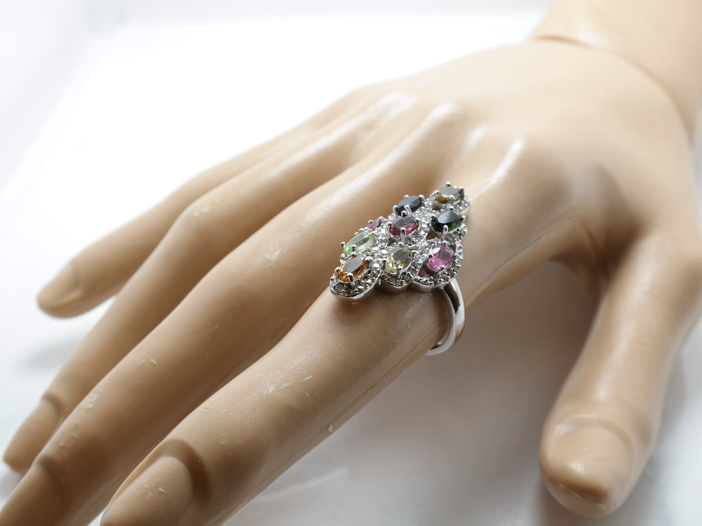 Citrine Peridot Garnet White Topaz Ring Sterling Silver Sz7 R3167
