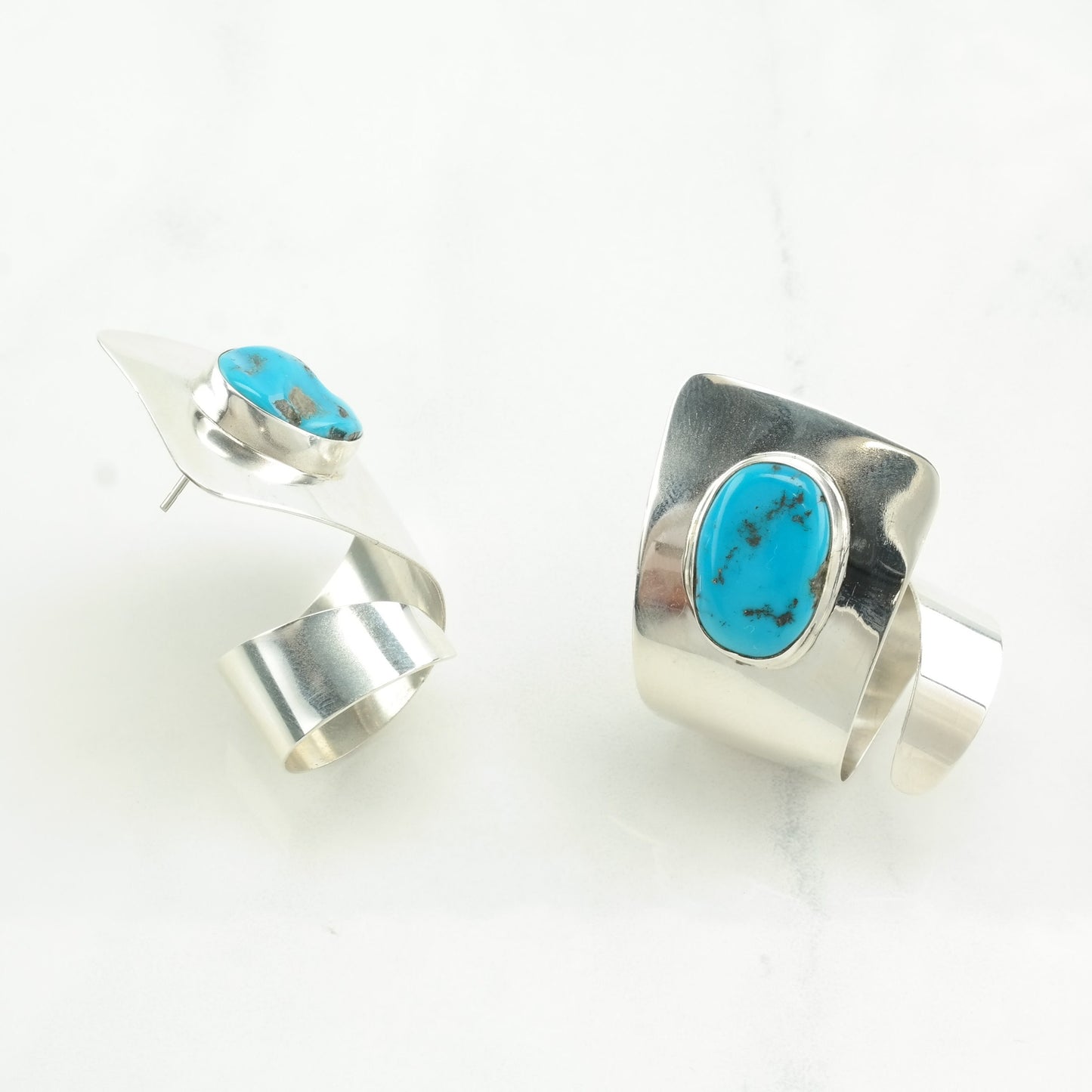 Native American Sterling Silver Turquoise Abstract Earrings Stud