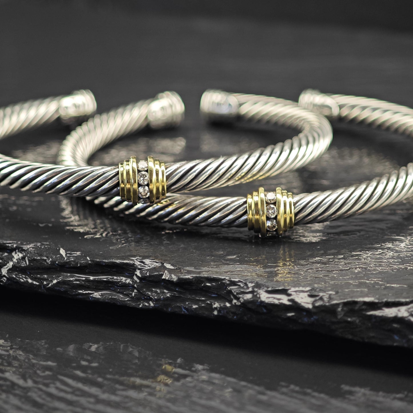 Choice of David Yurman 5mm Diamond, 18K Gold Accent Cuff Bracelet Sterling Silver