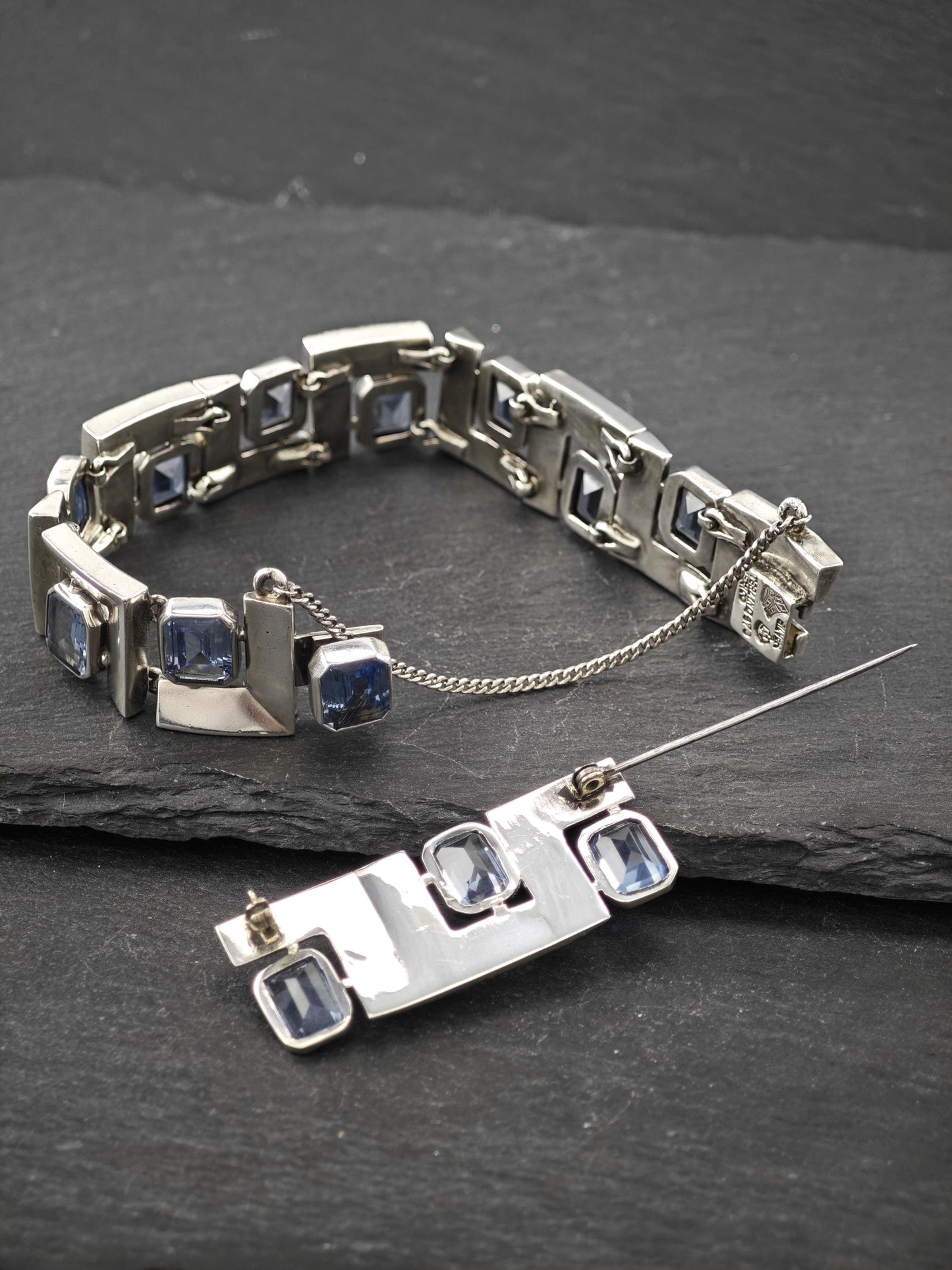 Vintage Antonio Pineda Taxco Bracelet, Brooch Set Sterling Silver