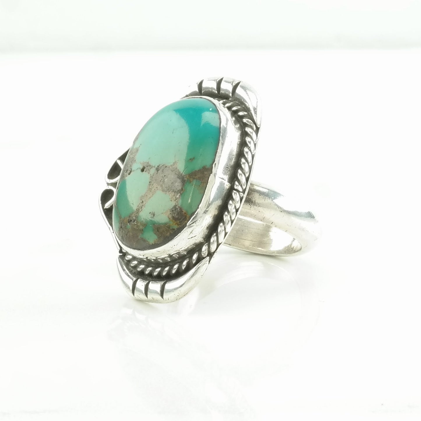 Vintage Southwest Silver Ring Turquoise Large Sterling Blue Size 8 1/2